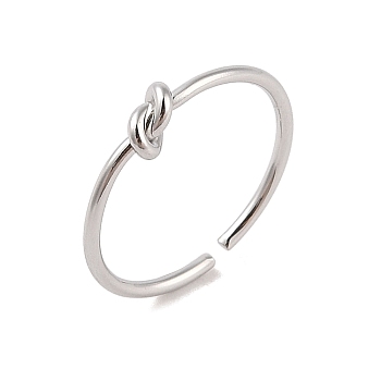 Non-Tarnish Simple Knotted 304 Stainless Steel Open Cuff Ring for Women Men, Stainless Steel Color, 1.4mm, Knot: 4.8x6mm, Adjustable