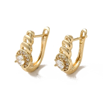 Brass Hoop Earrings, with Glass, Light Gold, 19x8mm