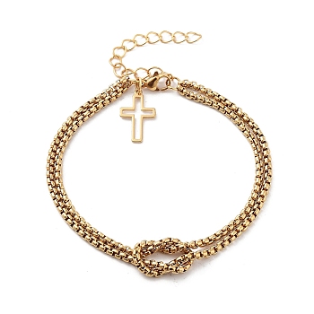 New Stainless Steel Box Chain Bracelets, Cross Double-layer Chain Bracelet for Men and Women