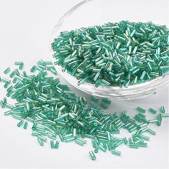 Glass Bugle Beads, Transparent Colours Rainbow, Medium Aquamarine, 5x2mm, Hole: 0.5mm, about 16000pcs/bag