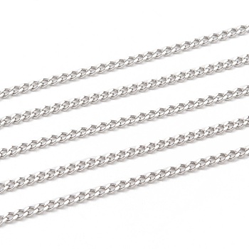 3.28 Feet 304 Stainless Steel Curb Chains, Unwelded, for Jewelry Making, Stainless Steel Color, 3x2x0.6mm