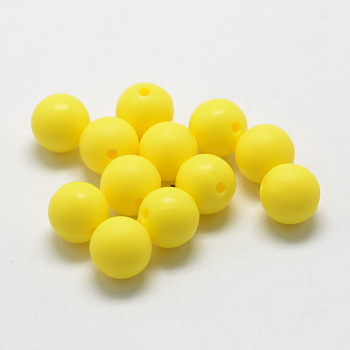 Food Grade Eco-Friendly Silicone Beads, Round, Yellow, 8~10mm, Hole: 1~2mm
