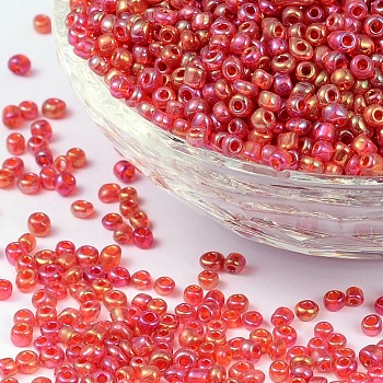 Round Glass Seed Beads, Transparent Colours Rainbow, Round, Red, 2mm