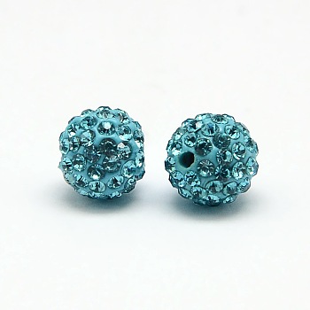 Polymer Clay Rhinestone Beads, Pave Disco Ball Beads, Grade A, Round, PP6, Aquamarine, PP6(1.3~1.35mm), 4mm, Hole: 1mm