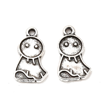 Tibetan Style Alloy Charms, Cadmium Free & Lead Free, Doll, Antique Silver, 13.5x8x1mm, Hole: 1.2mm