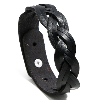Imitation Leather Braided Cord Bracelets, with Alloy Finding, Black, 8-7/8 inch(22.5cm)