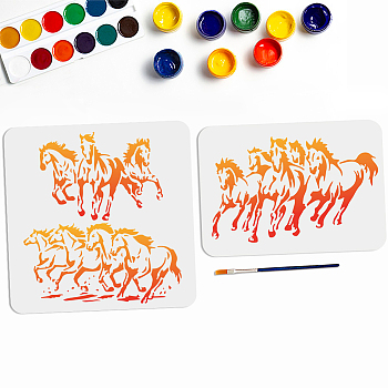 US 1 Set PET Hollow Out Drawing Painting Stencils, for DIY Scrapbook, Photo Album, with 1Pc Art Paint Brushes, Horse, 297~300x210~300mm, 2pcs/set