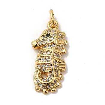 Sea Horse Rack Plating Brass Micro Pave Clear Cubic Zirconia Pendants, with Jump Ring, Long-Lasting Plated, Lead Free & Cadmium Free, Real 18K Gold Plated, 20.7x9.8x3.3mm, Hole: 3mm