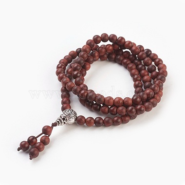 Four Loops Natural Sandalwood Beads Stretch Wrap Bracelets(BJEW-JB03812)-3