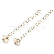 Brass Chain Extender, Cable Chain, Nickel Free, with Heart Shape Charms, Real 18K Gold Plated, 52mm, Link: 4x3x0.4mm, Inner Size: 3x2mm, Heart: 7x8x0.5mm(KK-T056-42G-NF)