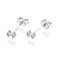 Brass Micro Pave Clear Cubic Zirconia Stud Earrings, with Ear Nuts, Nickel Free, Rhombus, Platinum, 4x5mm, Pin: 0.8mm(EJEW-T046-31P-NF)