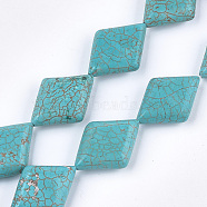 Natural Howlite Beads Strands, Dyed & Heated, Turquoise, Rhombus, 28.5~29x20~21x7.5~9mm, Hole: 1mm, Diagonal Length: 28.5~29x20~21mm, Side Length: 18mm, about 12pcs/strand, 13.3 inch(TURQ-T003-10)