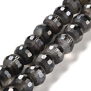 Electroplate Glass Beads Strands, Half Plated, Frosted and Faceted(96 Facets), Round, Black, 9.5~10x9~9.5mm, Hole: 1.8mm, about 69~70pcs/strand, 24.57''(62.4~63.1cm)(EGLA-Z001-03A-HP02)