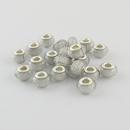 Large Hole Resin European Beads, with Silver Color Plated Brass Double Cores, Faceted Rondelle, Silver, 14x9mm, Hole: 5mm(OPDL-R118-09A)