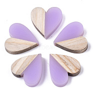 Resin & Wood Two Tone Cabochons, Heart, Lilac, 15x14.5x3mm(RESI-R425-04C)