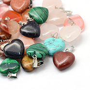 Heart Natural & Synthetic Mixed Stone Pendants, with Platinum Tone Brass Findings, 17~19x15~16x5~8mm, Hole: 2x7mm(X-G-Q371-M)