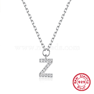 Rhodium Plated 925 Sterling Silver Cable Chains Pendant Necklaces for Women, Letter Z, 15.75 inch(40cm)(YS3386-2)