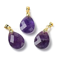 Natural Amethyst Pendants, Teardrop Charms, Faceted, with Ion Plating(IP) Golden Plated Brass Findings, 18x13x6mm, Hole: 4x3.3mm(G-Q005-02G-03)