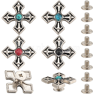 20 Sets 4 Colors Alloy Buckles, with Plastics Imitation Synthetic Turquoise, DIY Accessaries, Cross, Mixed Color, 22x22x6mm, Hole: 2.2mm, 5 sets/color(FIND-CP0001-83)