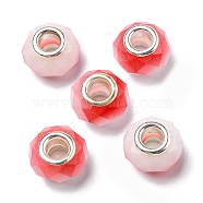 Glass European Beads, Large Hole Beads, with Silver Tone Brass Double Cores, Faceted Rondelle, Red, 14x9mm, Hole: 5mm(GPDL-I001-01E)