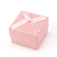 Cardboard Jewelry Earring Boxes, with Ribbon Bowknot and Black Sponge, for Jewelry Gift Packaging, Square, Pink, 5x5x3.5cm(CBOX-L007-004D)
