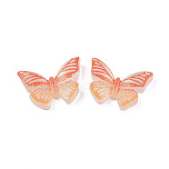 Translucent Printed Resin Cabochons, with Glitter Powder, Butterfly, Coral, 15.5x23x5mm(CRES-N021-107C)