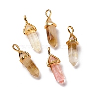 Tigerskin Glass Pendants, Faceted, with Golden Tone Brass Findings, Lead free & Cadmium Free, Bullet, 27~30x9~10x7~8mm, Hole: 4x3mm(G-K329-06G)