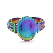 Rainbow Color Ion Plating(IP) 304 Stainless Steel Open Cuff Rings, Oval, US Size 7 3/4(17.9mm), Tray: 13x11mm(RJEW-A005-15)