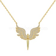 925 Sterling Silver Pendant Necklaces, Micro Pave Clear Cubic Zirconia, Angel, Real 18K Gold Plated, 15.87 inch(40.3cm)(NJEW-L179-02G)