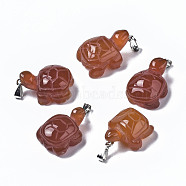Natural Agate Pendants, with Platinum Plated Metal(Brass or Iron Materials Random Delivery) Snap On Bails, Dyed, Tortoise, Chocolate, 21~23x15~17x9~10mm, Hole: 2x6mm(G-N336-005)