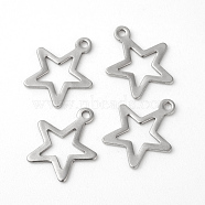 304 Stainless Steel Pendants, Cut-Out, Star, Hollow, Stainless Steel Color, 14x12x0.8mm, Hole: 1.4mm(STAS-F192-027P)