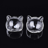 Handmade Kitten Blown Glass Globe Beads, Cat Head, Clear, 22~24x24~24.5x22mm, Hole: 10~14x11~15mm and 2mm(BLOW-T001-31)