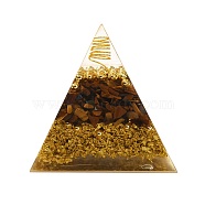Orgonite Pyramid, Resin Pointed Home Display Decorations, with Natural Tiger Eye and Metal Findings inside, 52.5x54x52mm(DJEW-K017-02E)