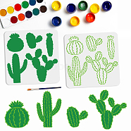 US 1 Set PET Hollow Out Drawing Painting Stencils, with 1Pc Art Paint Brushes, for DIY Scrapbook, Photo Album, Cactus, 300x300mm, 2pcs/set(DIY-MA0001-83B)