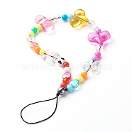Opaque Acrylic Beads and Eco-Friendly Transparent Acrylic Beads Mobile Straps, with Nylon Thread, Heart & Butterfly, Colorful, 18cm(HJEW-JM00558)
