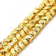 Electroplated Natural Lava Rock Beads Strands, Trapezoid, Golden Plated, 4x4.5x4mm, Hole: 1mm, about 94pcs/strand, 15.35~15.55 inch(39~39.5cm)(G-G984-11G)