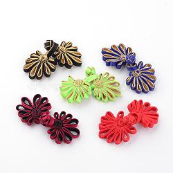 Handmade Chinese Frogs Knots Buttons Sets, Polyester Button, Flower, Mixed Color, 68~88x31~34x6~7mm(BUTT-S020-01)