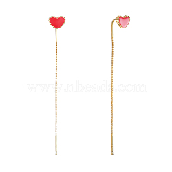 SHEGRACE 925 Sterling Silver Thread Earrings, with Red Enamel Heart, Golden, 70mm(JE585B)