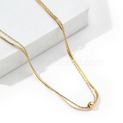 201 Stainless Steel Double Layer Necklace with Round Ball Beaded for Women, Golden, 16.22 inch(41.2cm)(NJEW-D055-01G)