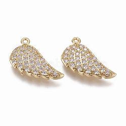 Brass Micro Pave Cubic Zirconia Pendants, Wing, Clear, Golden, 16x15x3mm, Hole: 1mm(ZIRC-F103-14-G)