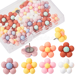 30Pcs 6 Colors Iron Push Pins, Drawing Push Pins, Resin Head Thumbtack, 5-Petal Flower, Mixed Color, 16x18x8mm, 5pcs/color(AJEW-CP0005-74)