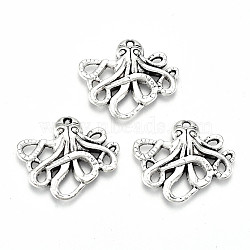 Tibetan Style Alloy Pendants, Lead Free & Cadmium Free, Octopus, Antique Silver, 20x23.5x2.5mm, Hole: 1.4mm(X-TIBE-S323-061AS-RS)