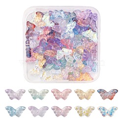 80Pcs 10 Style AB Color Plated & Spray Painted & Transparent Glass Beads, with Glitter Powder, Butterfly, Mixed Color, 8x15x4.5mm, Hole: 1mm, 8pcs/style(GLAA-FS0001-16)