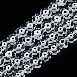 Handmade Lampwork Beads Strands, Flower with Evil Eye, Clear, 7~9x7~9x3mm, Hole: 0.8mm, about 50~52pcs/strand, 14.57 inch~15.35 inch(37~39cm)(X-LAMP-N023-002A-10)