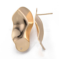 Brass Stud Earrings Findings, Nickel Free, Twist Oval, Real 18K Gold Plated, 32.5x16mm, Hole: 1.4mm, Pin: 0.7mm(KK-R116-019-NF)