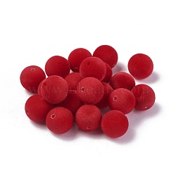 Flocky Acrylic Beads, Round, Red, 14mm, Hole: 2mm(OACR-L011-D-06)