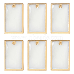 BENECREAT 6Pcs Natural Freshwater Shell Pendants, Rectangle Charms with Golden Tone Brass Edge, 28x17.5x2.8mm, Hole: 1.8mm(BSHE-BC0001-20B)