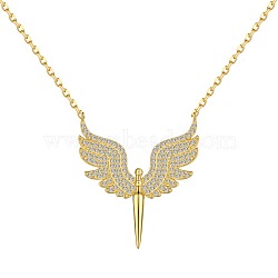 925 Sterling Silver Pendant Necklaces, Micro Pave Clear Cubic Zirconia, Angel, Real 18K Gold Plated, 15.87 inch(40.3cm)(NJEW-L179-02G)