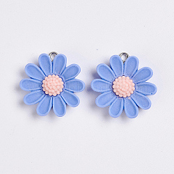 Resin Pendants, with Platinum Plated Iron Findings, Flower, Cornflower Blue, 26.5x25x6.5mm, Hole: 2mm(RESI-TAC0002-29C)