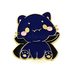 Halloween Theme Golden Alloy Brooches, Enamel Pins, Cat Shape, 30x28.5x1.5mm(JEWB-U002-06D)